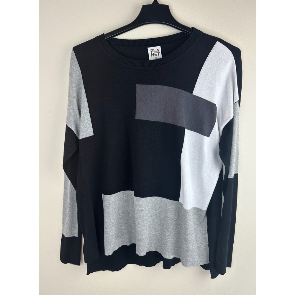 PLANET by Lauren G Colorblock Sweater Womens One Size Black Grey White Lagenlook - Picture 11 of 12